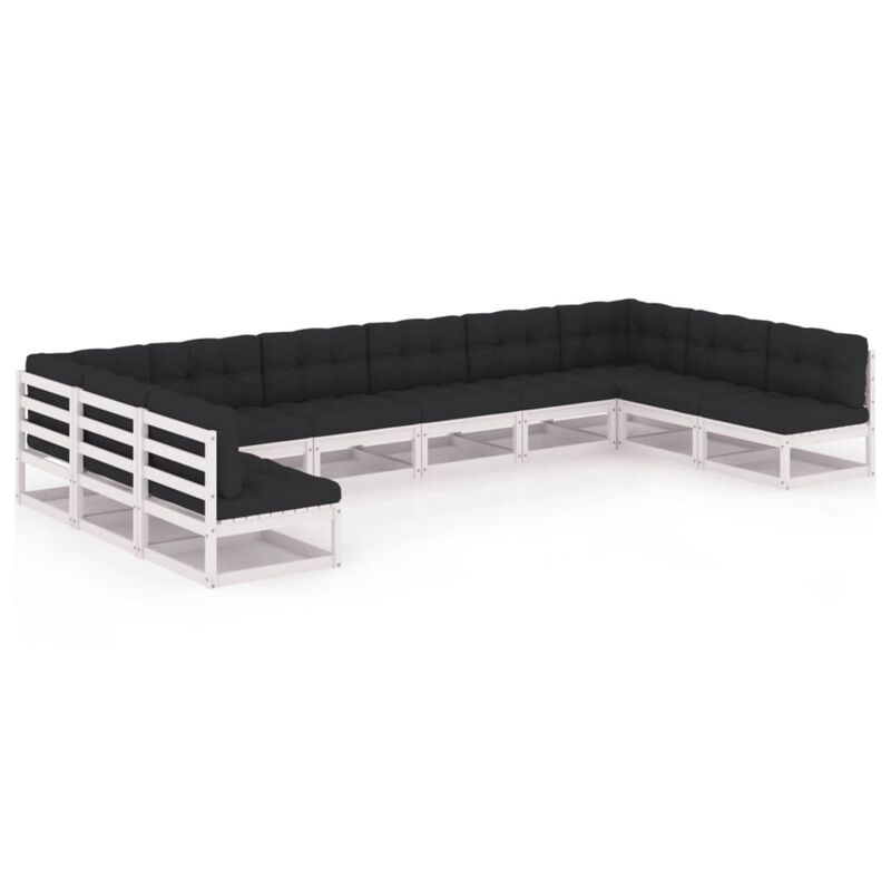 vidaXL 10 Piece Garden Lounge Set with Cushions White Solid Pinewood