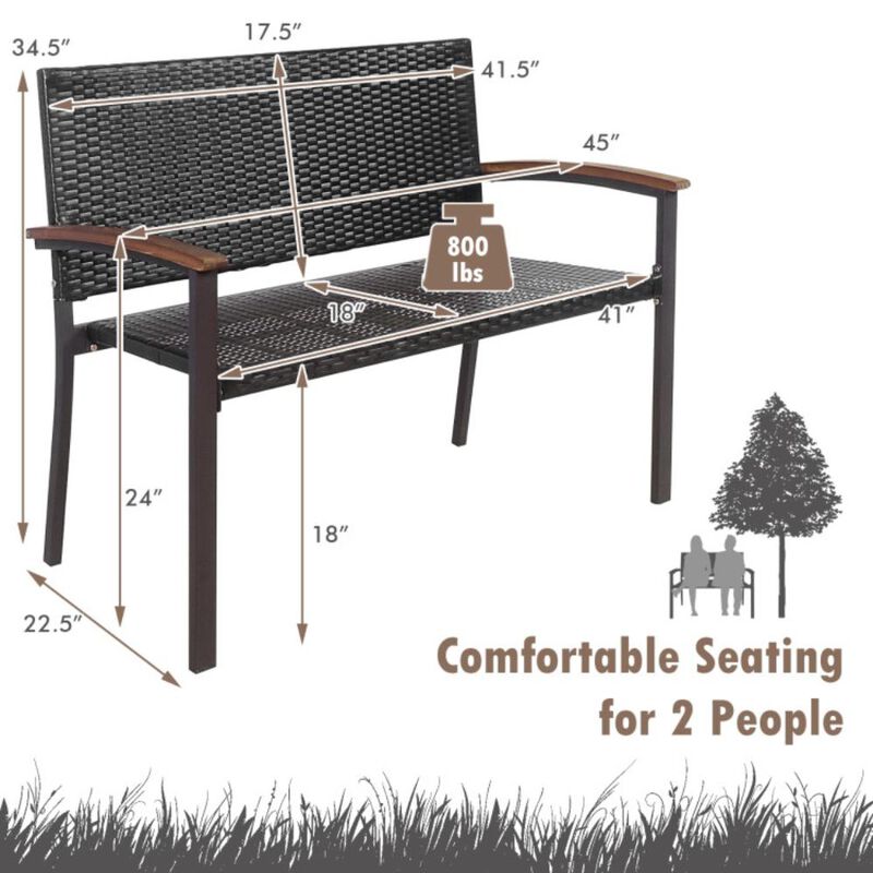 Hivvago Outdoor Patio Rattan Wicker Bench with Armrest for Garden