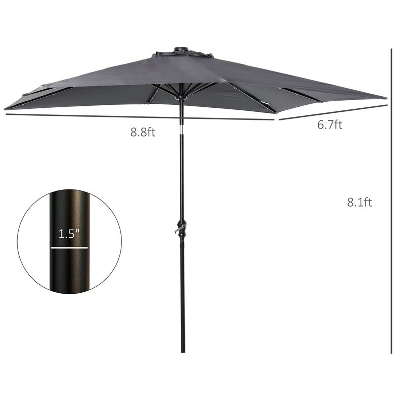 Dark Gray Sun Shield: 9x7 ft Patio Umbrella with LED Lights