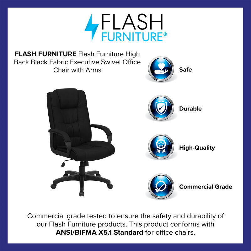 Jessica High Back Black Fabric Executive Swivel Office Chair with Arms