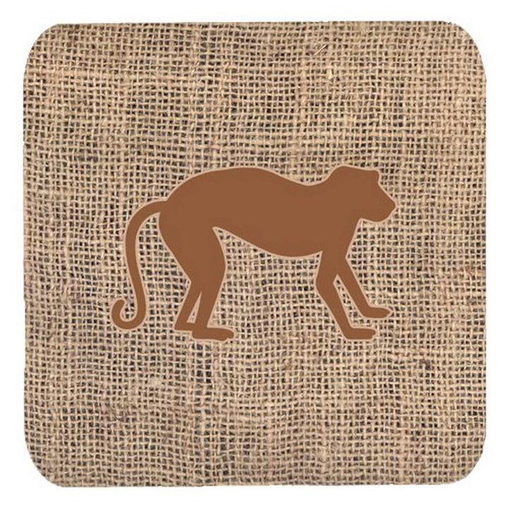 Caroline's Treasures BB1128-BL-BN-FC Monkey Burlap and Brown Foam Coasters (Set of 4), 3.5 H x 3.5 W, Multicolor