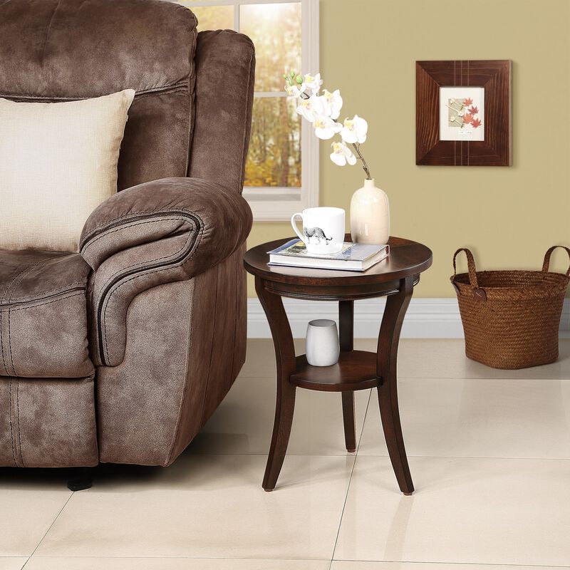 Small Round End Table with Open Shelf, Wood Accent Table for Living Room & Bedroom