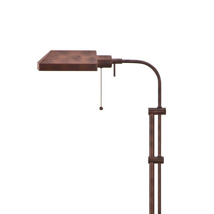 Metal Rectangular Floor Lamp with Adjustable Pole, Bronze-Benzara