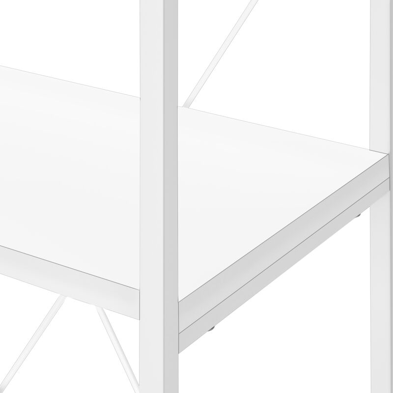 Monarch Specialties I 7801 Bookshelf, Bookcase, 4 Tier, 48"H, Office, Bedroom, Metal, Laminate, White, Contemporary, Modern