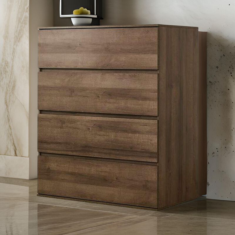 Lina Tall Dresser Chest, 4 Self Closing Drawers, Narrow Bar Handles, Brown - Benzara