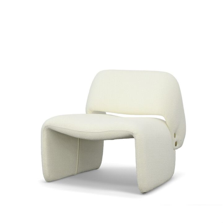 33 Inch Accent Chair, Gold Buttons, Winged Back, Off White Upholstery - Benzara