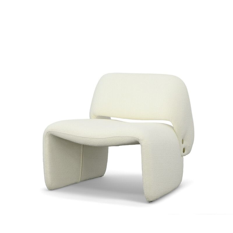 33 Inch Accent Chair, Gold Buttons, Winged Back, Off White Upholstery - Benzara