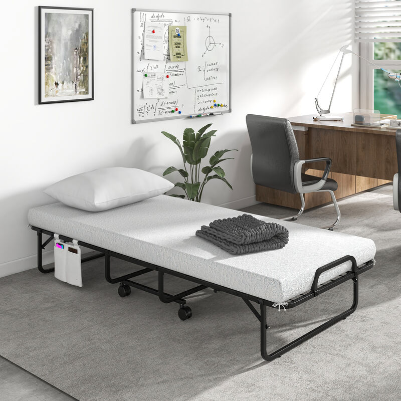 Twin Size Rollaway Guest Folding Bed with Pillow and Cover