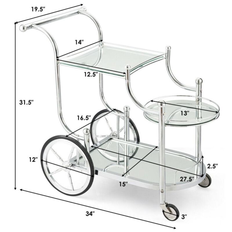 Hivvago Kitchen Rolling Bar Cart with Tempered Glass Suitable for Restaurant and Hotel
