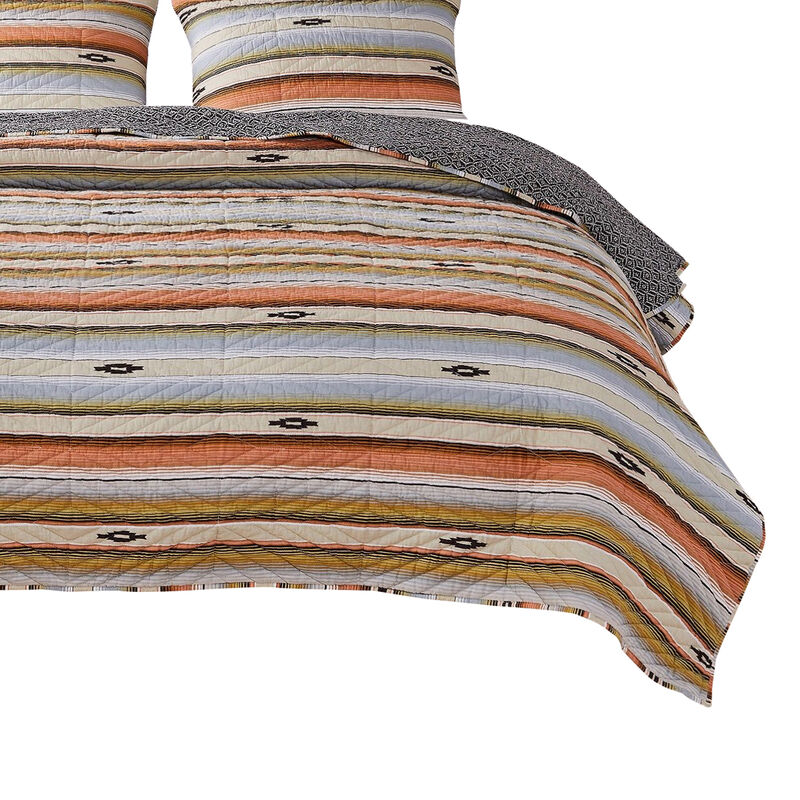 3 Piece Microfiber King Size Quilt Set with Chevron Print, Multicolor - Benzara