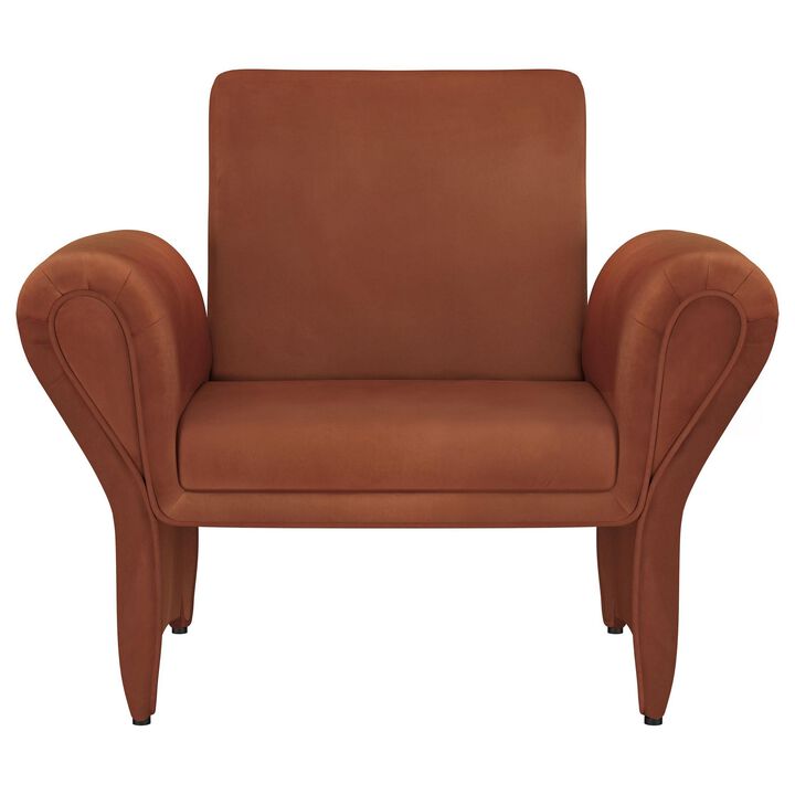 Lione Accent Armchair, Contemporary Rolled Flared Arms, Rust Brown - Benzara