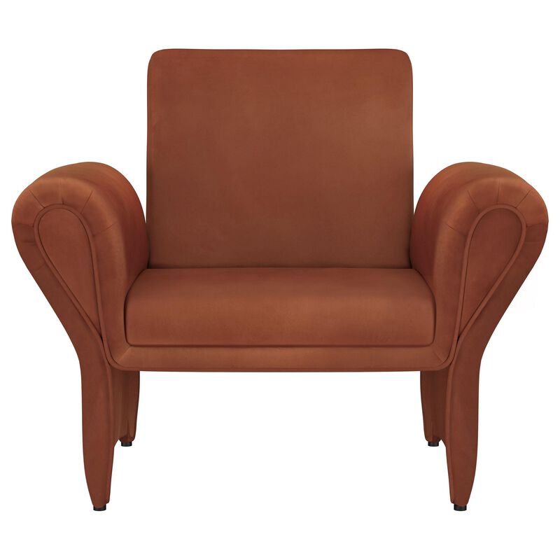 Lione Accent Armchair, Contemporary Rolled Flared Arms, Rust Brown - Benzara