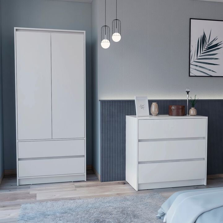 Lewes 2 Piece Bedroom Set, Dresser + Armoire, White