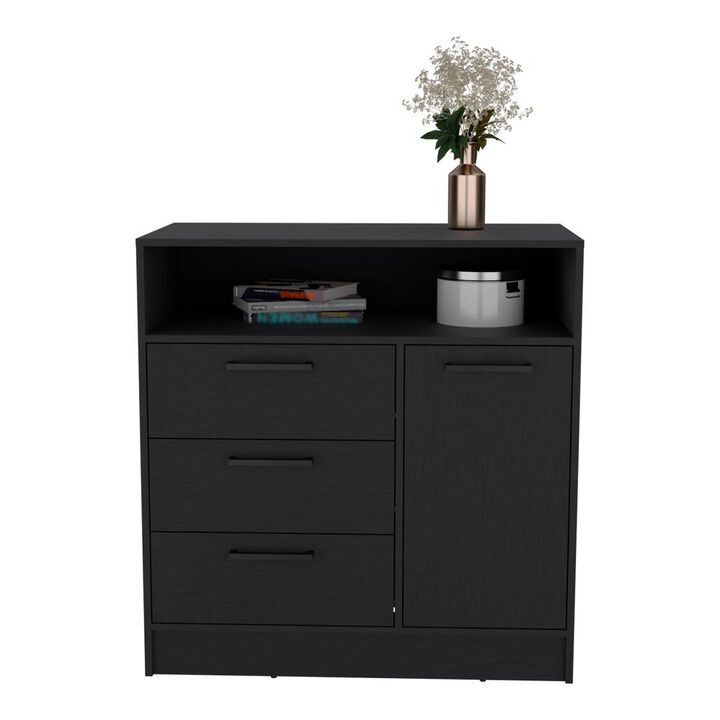 Dresser with Spacious 3-Drawer and Single-Door Storage Cabinet, Black