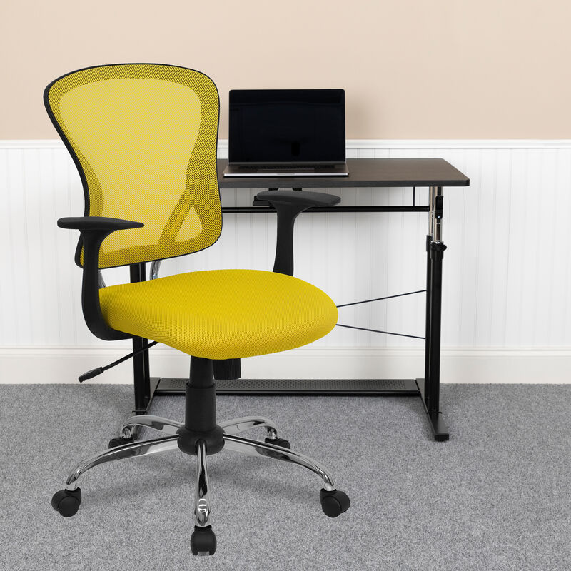 Alfred Mid-Back Blue Mesh Swivel Task Office Chair with Chrome Base and Arms