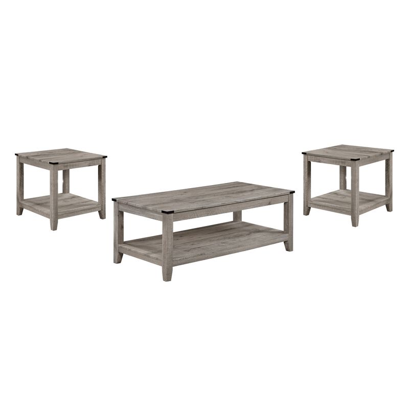 Hilton 3 Piece Coffee and End Table Set, Wood, Storage Shelf, Beige Finish - Benzara