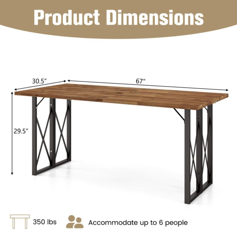 Hivvago 67 Inch Patio Rectangle Acacia Wood Dining Table with Umbrella Hole