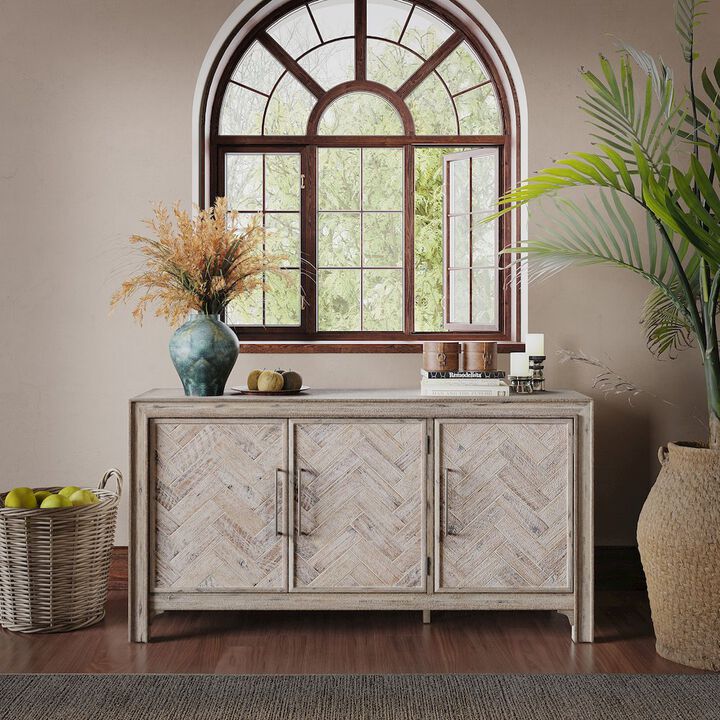 Jofran Gramercy Mid-Century Modern Chevron Three Door 60 Accent Cabinet