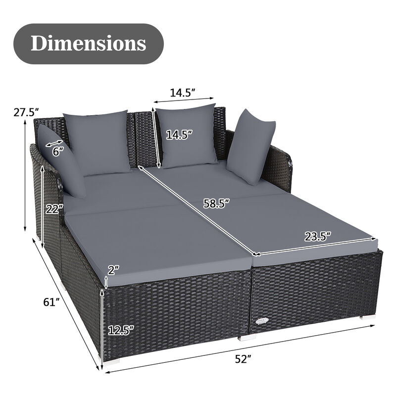 Spacious Outdoor Rattan Daybed with Upholstered Cushions and Pillows