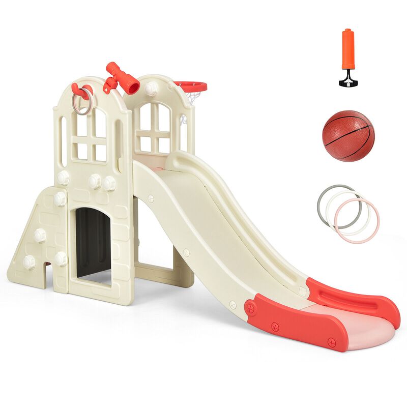 6-in-1 Toddler Climber Slide Playset with Basketball Hoop