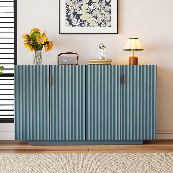 Clihome Buffet Cabinet with Storage, Sideboard Cabinet with Ample Storage Space,4 Fluted Doors Credenza Storage Cabinet with Adjustable Shelves for Dining Room and Living Room (ANTIQUE BLUE)