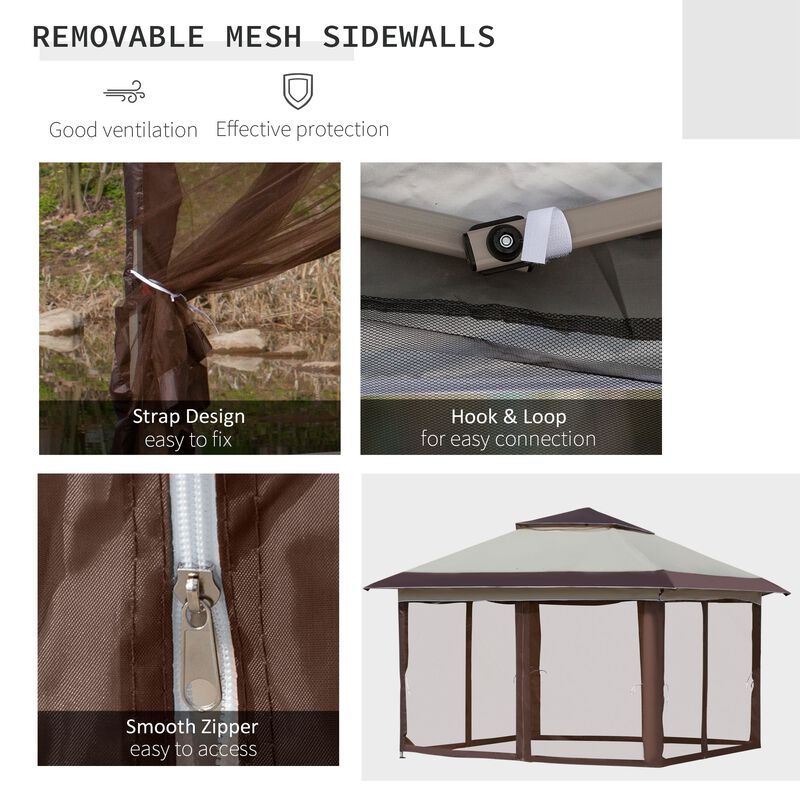 Beige Event Shelter: 12'x12' Pop Up Canopy with Mesh Sidewalls