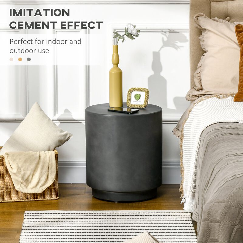 Charcoal Gray Patio Table: Round Concrete-Finish Side Table
