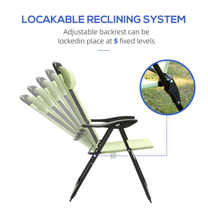 Green Patio Loungers: Set of 2 Folding Recliners with Adjustable Back