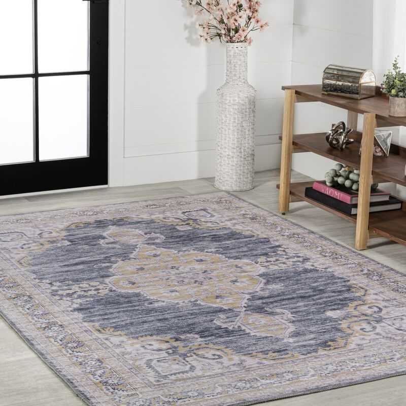 Wincer Chenille Cottage Medallion Machine-Washable Area Rug