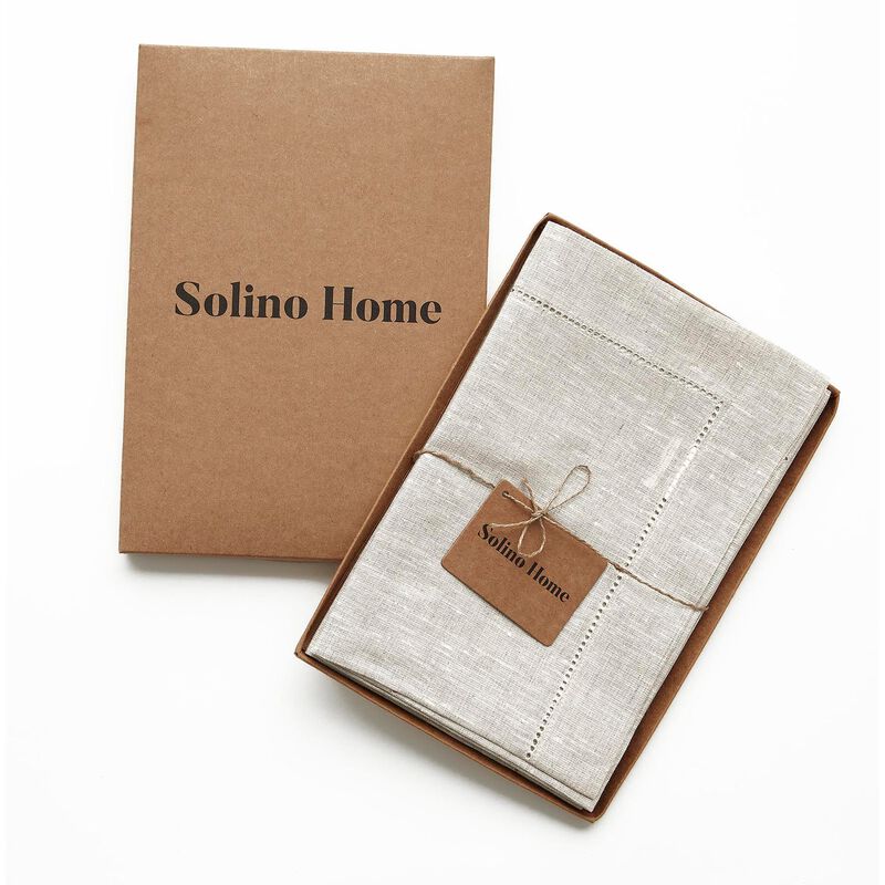 Solino Home 100% Pure Linen Dinner Napkins 20 x 20 Inch Set of 6 | Classic Hemstitch