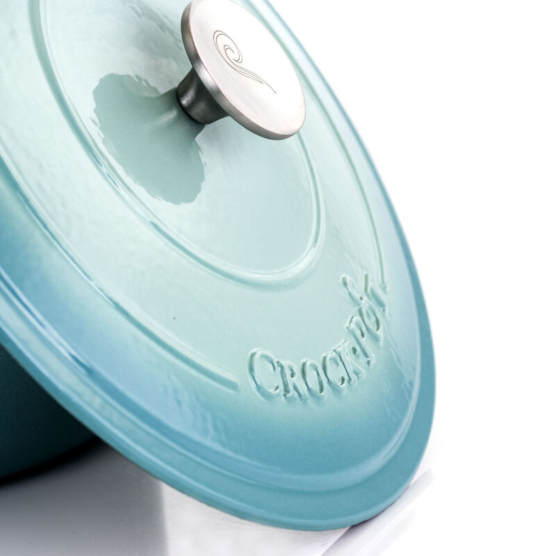 Crock-Pot Artisan 2 Piece 7 Quarts Enamled Cast Iron Dutch Oven in Aqua Blue
