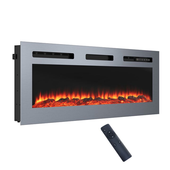 MONDAWE 50 Inch Stainless Steel Recessed Electric Fireplace with Remote Control and Timing Function MONDAWE 50 Inch Stainless Steel Recessed Electric Fireplace with Remote Control and Timing Function