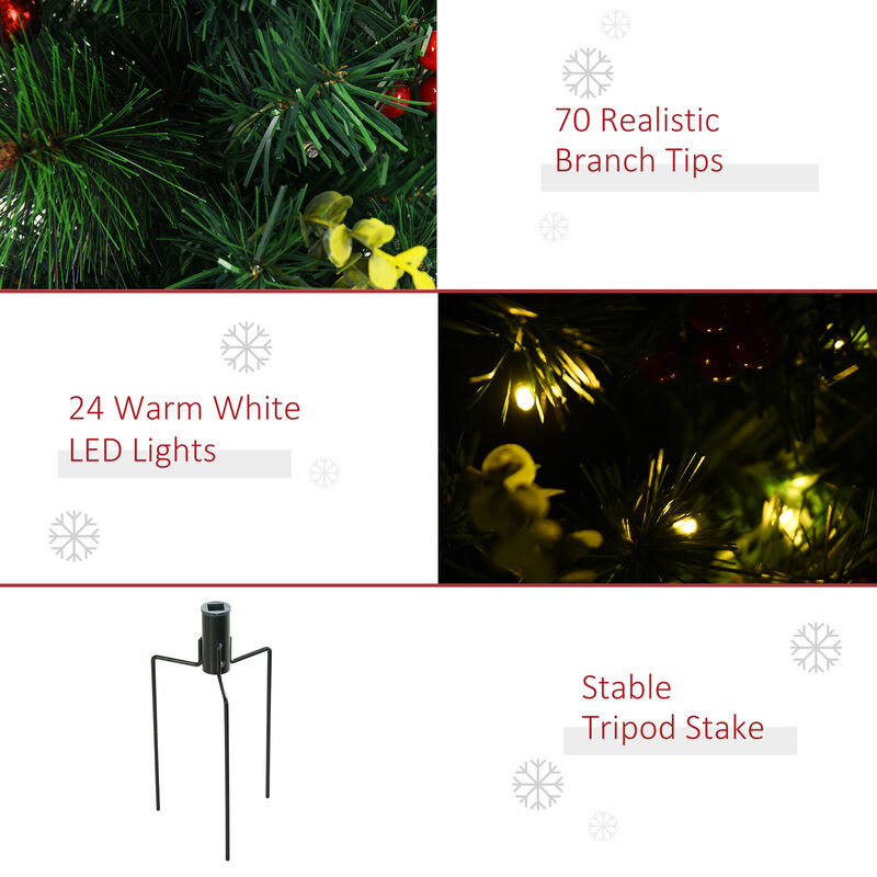 2' 2 PCs Artificial Evergreen Tree Pre-Lit Christmas Cordless with Ornament