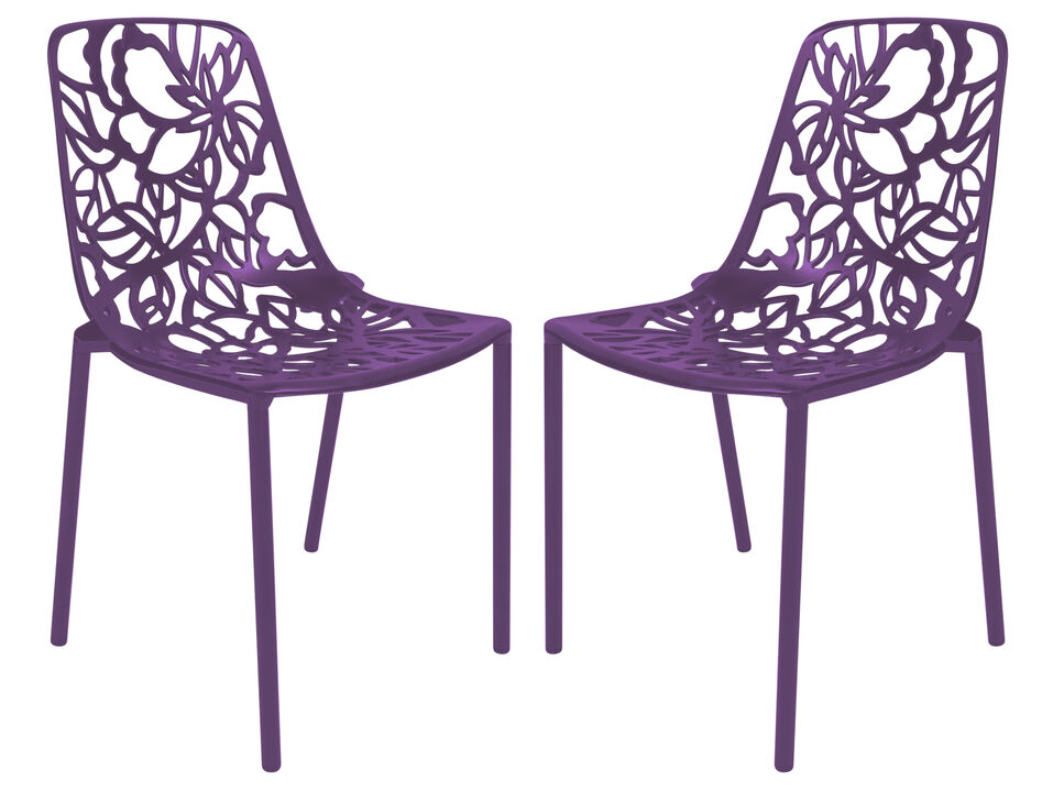 LeisureMod Devon Modern Aluminum Outdoor Dining Chair set of 2 in Red