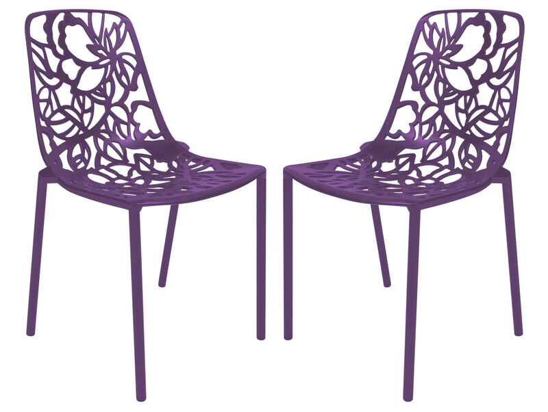 LeisureMod Devon Modern Aluminum Outdoor Dining Chair set of 2 in Red