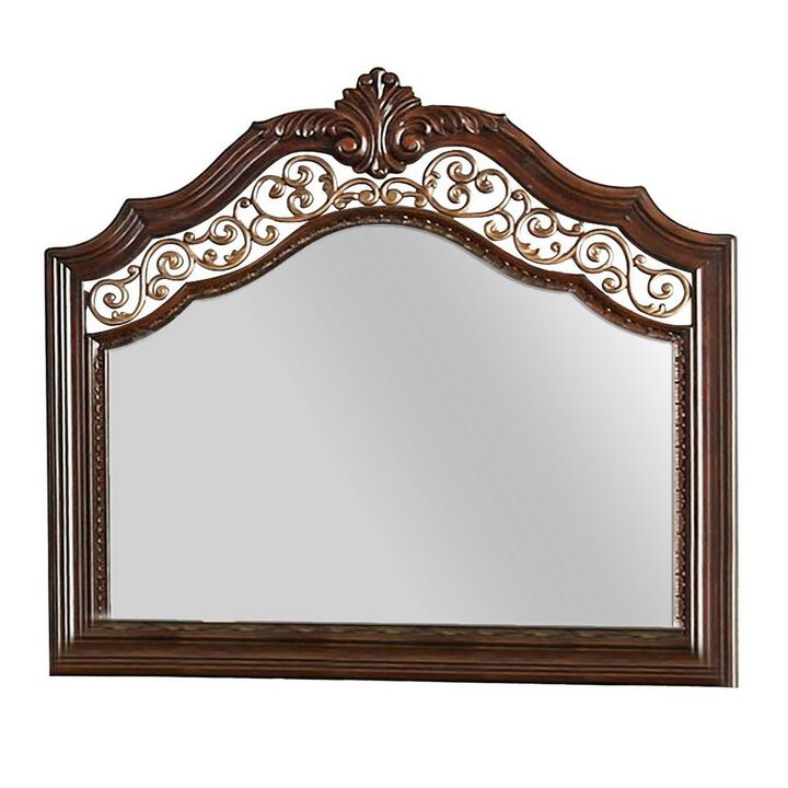 Molded Wooden Frame Mirror with Ornate Detailing, Brown By Casagear Home-Benzara