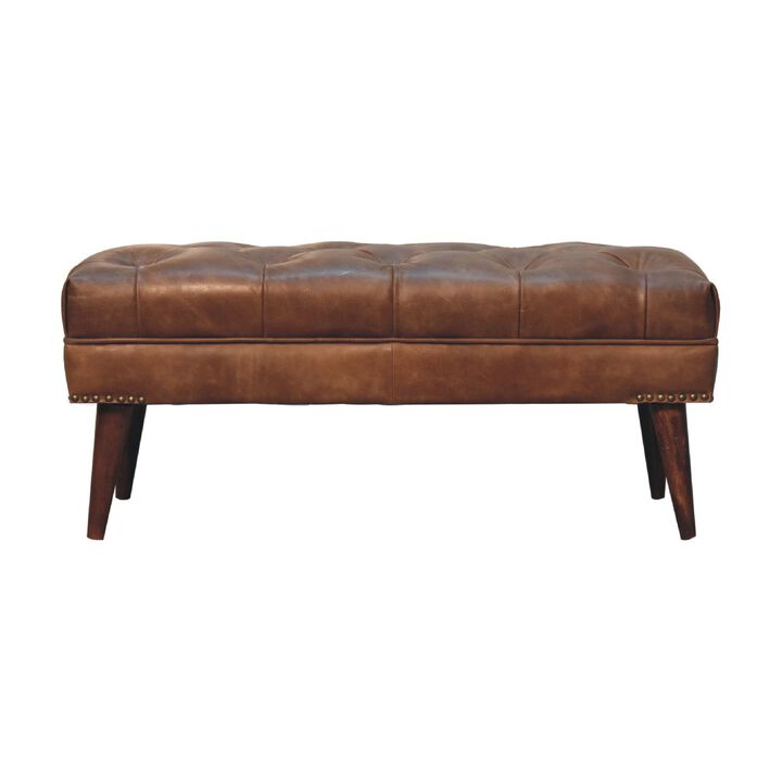 Artisan Furniture Harbour Brown Leather Solid Wood Bench