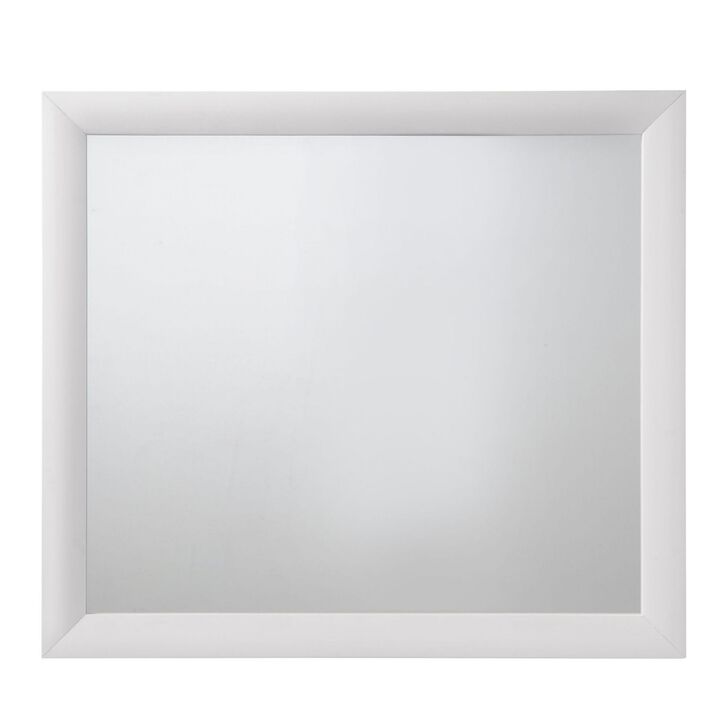 Wooden Framed Mirror with Rectangular Shape, Silver and White-Benzara