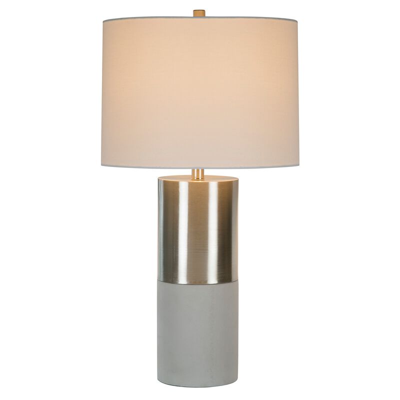 29 Inch Table Lamp, Set of 2, Metal, Concrete, Gray and Chrome Finish-Benzara