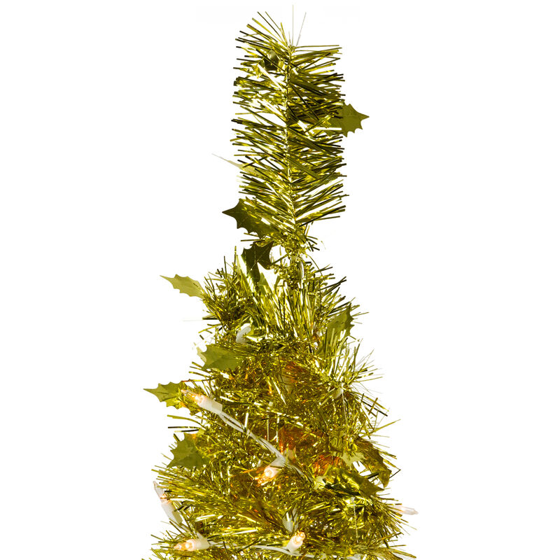 4' Pre-Lit Gold Tinsel Pop-Up Artificial Christmas Tree  Clear Lights