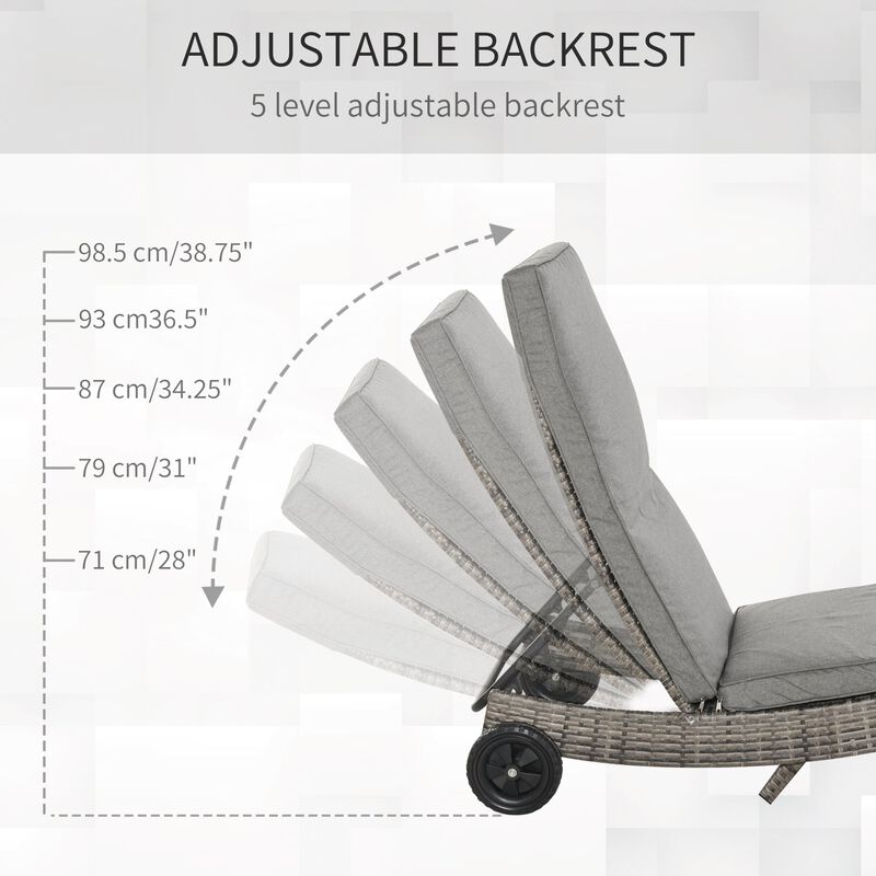 Grey Outdoor Lounger: Wicker Chaise with Adjustable Backrest