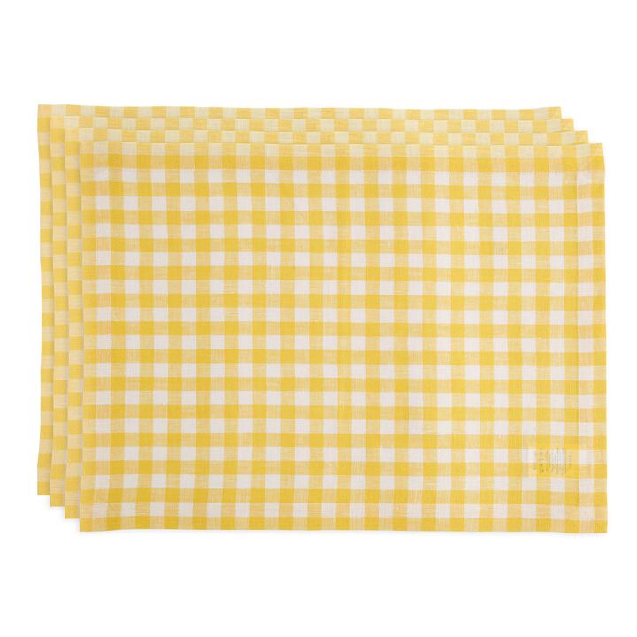Solino Home 100% Pure Linen 14 x 19 Inch Placemats Set of 4 | Gingham Check