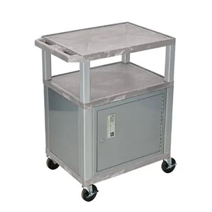 H. Wilson Tuffy Gray 3 Shelf AV Cart W/ Cabinet