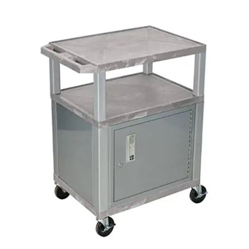 H. Wilson Tuffy Gray 3 Shelf AV Cart W/ Cabinet
