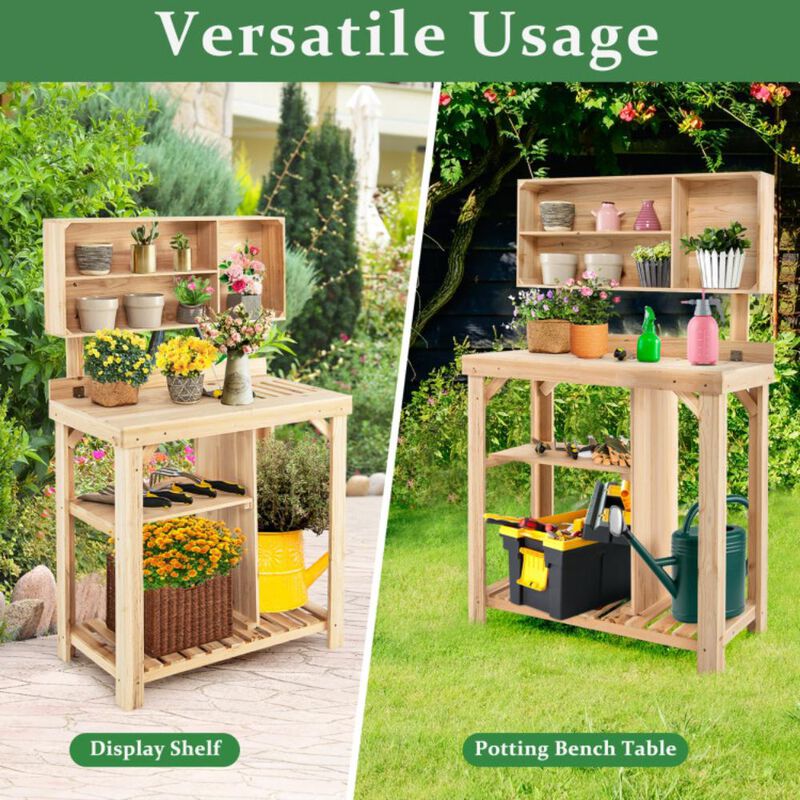 Hivvago Garden Wooden Potting Table Workstation with Storage Shelf