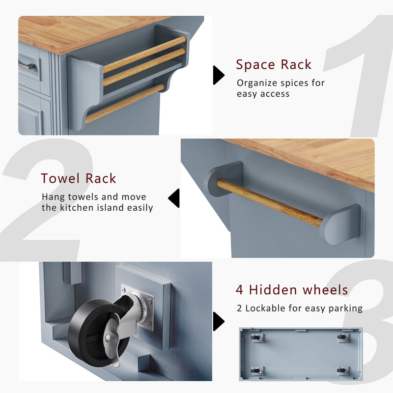 Merax Kitchen Island with Rubber Wood Drop Leaf