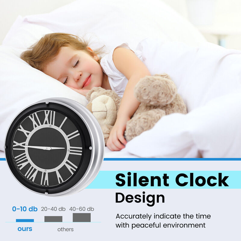 Silent Wall Clock with Silver Frame