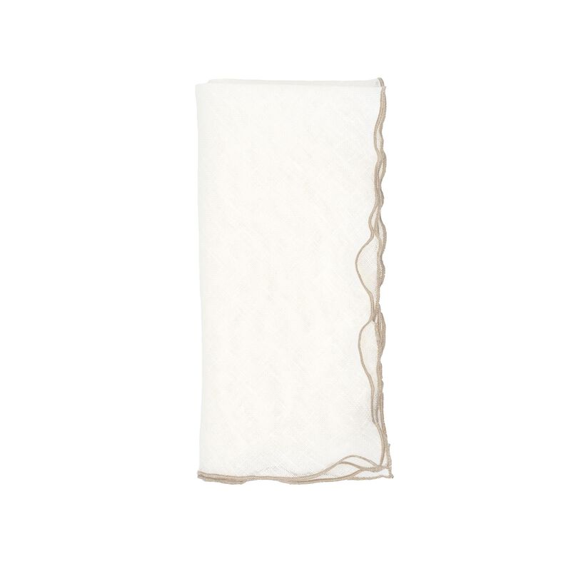 Linen Napkins With Khaki Ruffled Edges, Set of 4