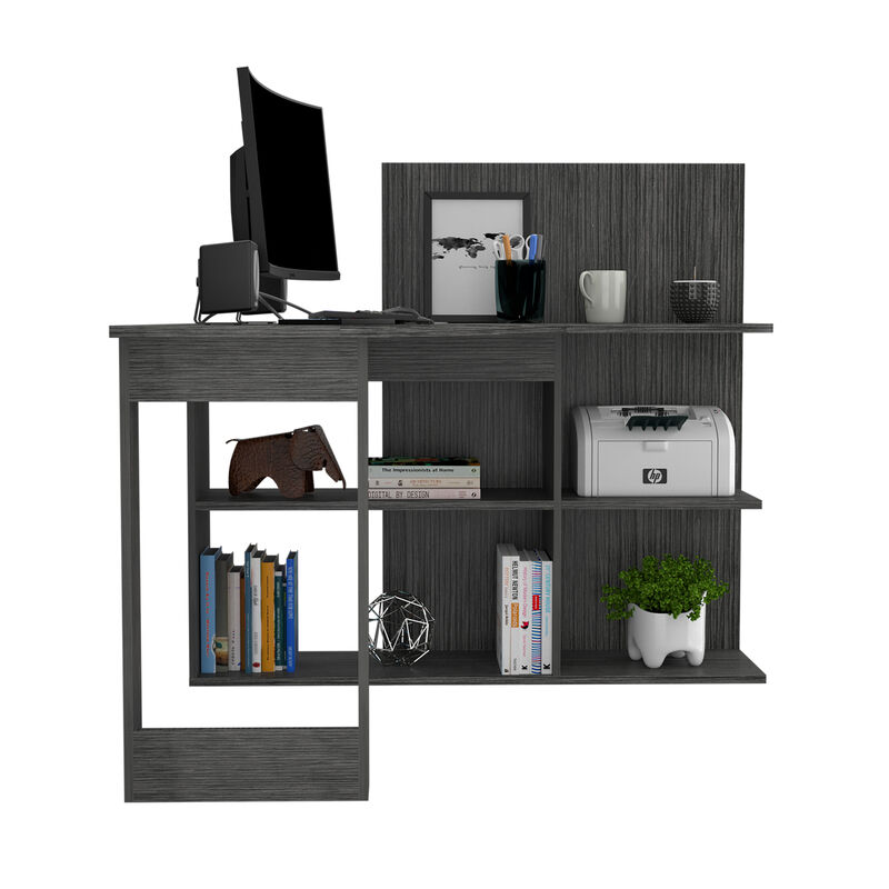 DEPOT E-SHOP Kairi Writing Computer Desk, Five Open Shelves, Smokey Oak