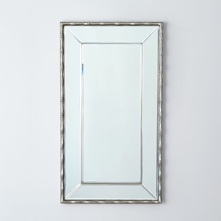 Bamboo framed mirror in a silver finish 